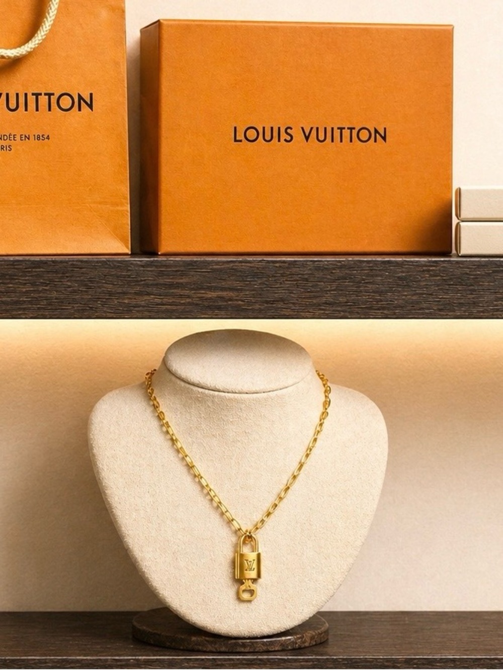 Louis Vuitton Lock & Key Necklace Set | 14K Gold Plated Chain | Box, Bag Perfume